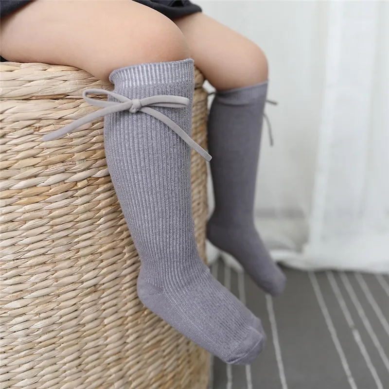 Herbst Kinder Knies trümpfe Baby Mädchen Bowknot flache lange Socke weiche Baumwolle feste Kinder Prinzessin Socken für 0-7 Jahre – Detail 10