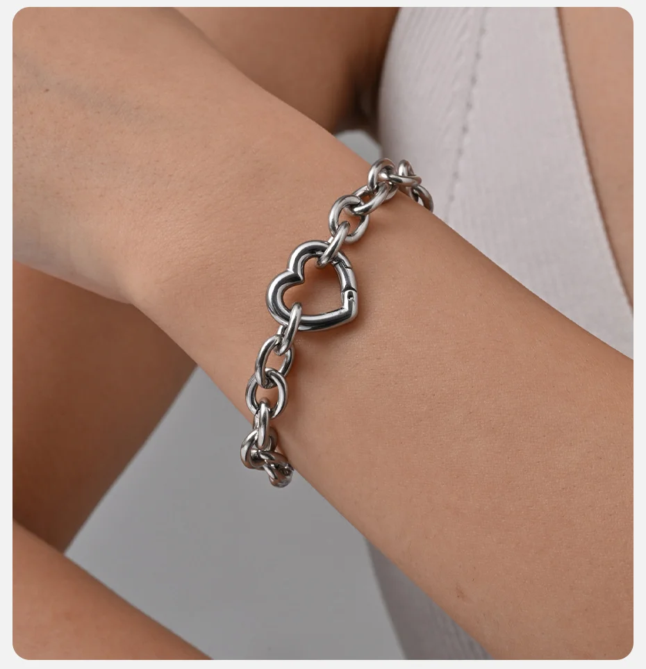 Vnox Minimalistisches Silberfarbenes Armband mit Glatter Runder Kreuz-Herz-Schnalle, Edelstahl Chunky-Ketten-Halsketten Schmuckgeschenk – Detail 3