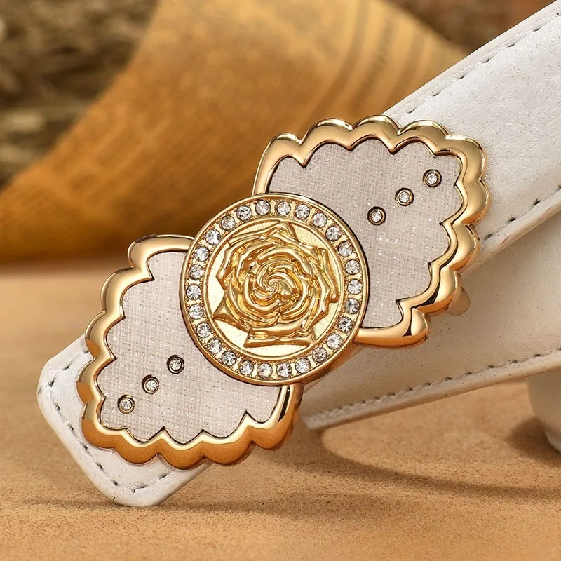 Smooth Buckle Genuine Leather Belt for Women - Thin Cowhide Waistband with Minimalist Plate Buckle, Versatile Korean Style