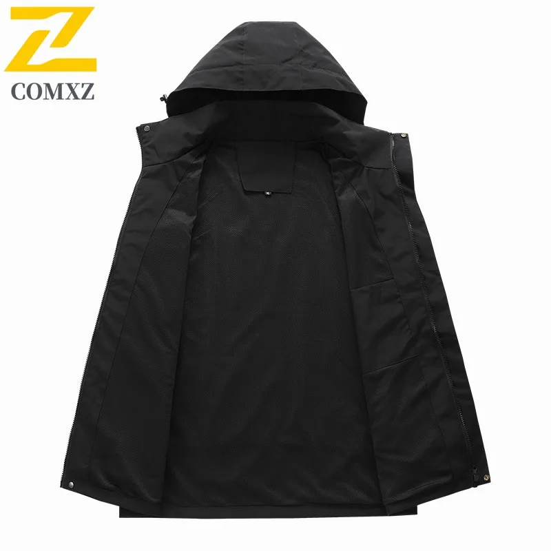 COMXZ Outdoor Mountaineering Jacket Men Premium Windproof Coat Classic Hooded Comfort Durable Lightweight Autumn Clothing
