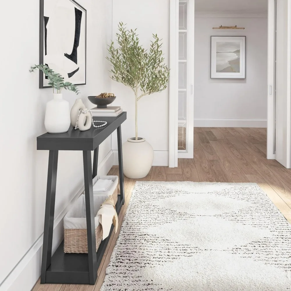 Solid Wood Console Table with Storage 46.25 Inch Sofa Table with Shelf Narrow Entryway Table for Hallway  Behind The Couch 3