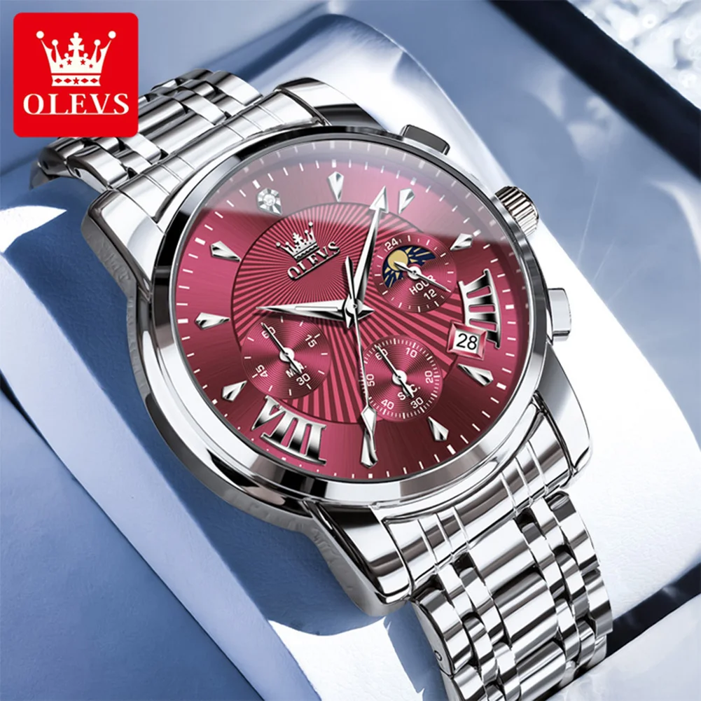 OLEVS Brand Fashion Red Watch For Men Luxury Sport Waterproof