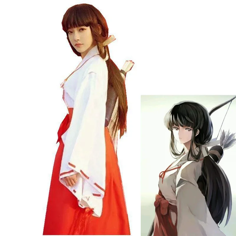 

Костюм для косплея аниме Inuyasha Witch Kikyo Yehua, японская милая искусственная кожа, ремень-бант Hakama Top, одежда для женщин