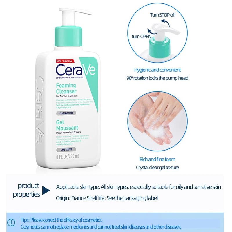 Gel moussant aux céramides pour visage - CeraVe Foaming Cleanser