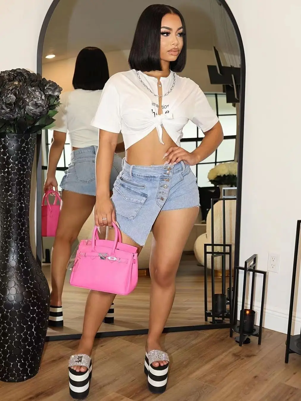 Denim Jean Pocket Shorts Pant Irregular Denim Pants 2023 Summer Women Wear Hot Pants Y2K Streetwear Fashion Sexy Club Clothes