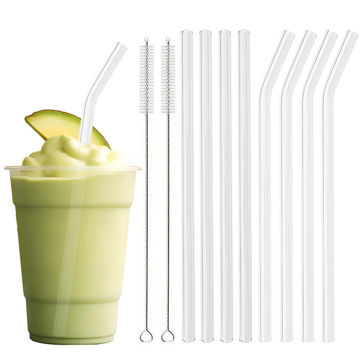 Glass Straw Set Drinking Straws Cocktail Accessories 8pcs Reusable High Borosilicate Glass For Smoothies Cocktails Party Bar