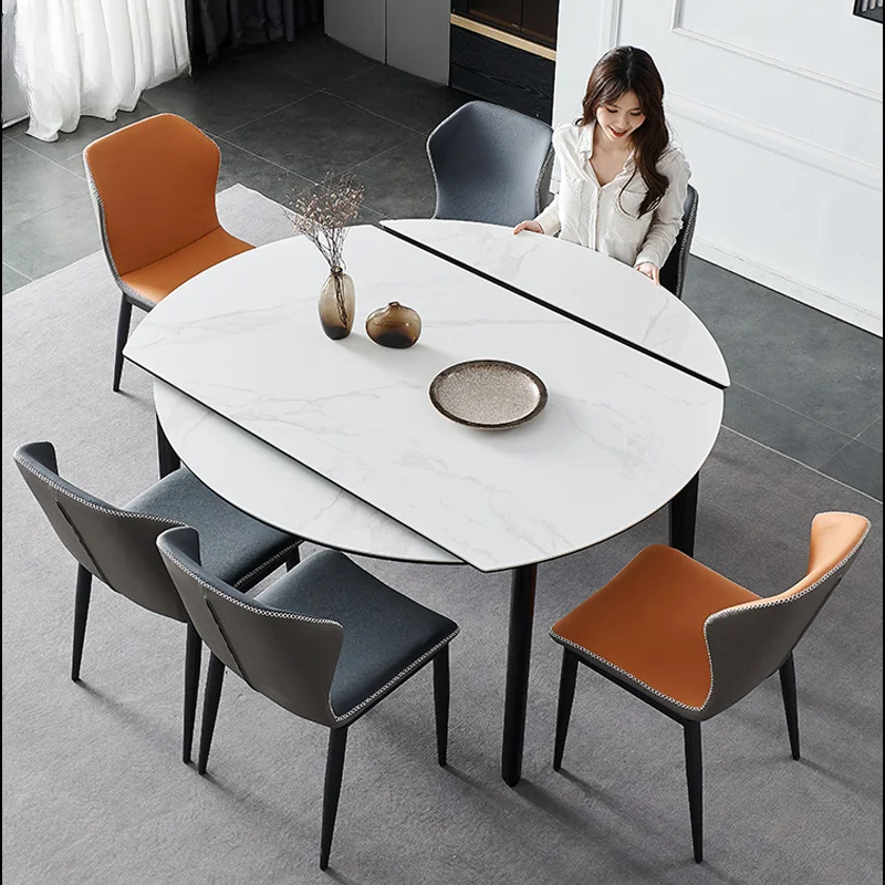 

Rock Slab Dining Table Light Luxury Telescopic Folding Dining Table Small Modern Square And Round Dual-Use Dining Table