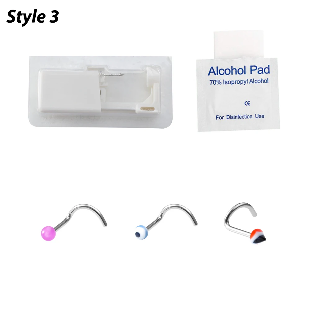 Nose Piercer Tool Body Jewelry Disposable Sterile Nose Piercing Gun Piercing Kit with CZ Studs Surgical Steel Ring Stud 20G