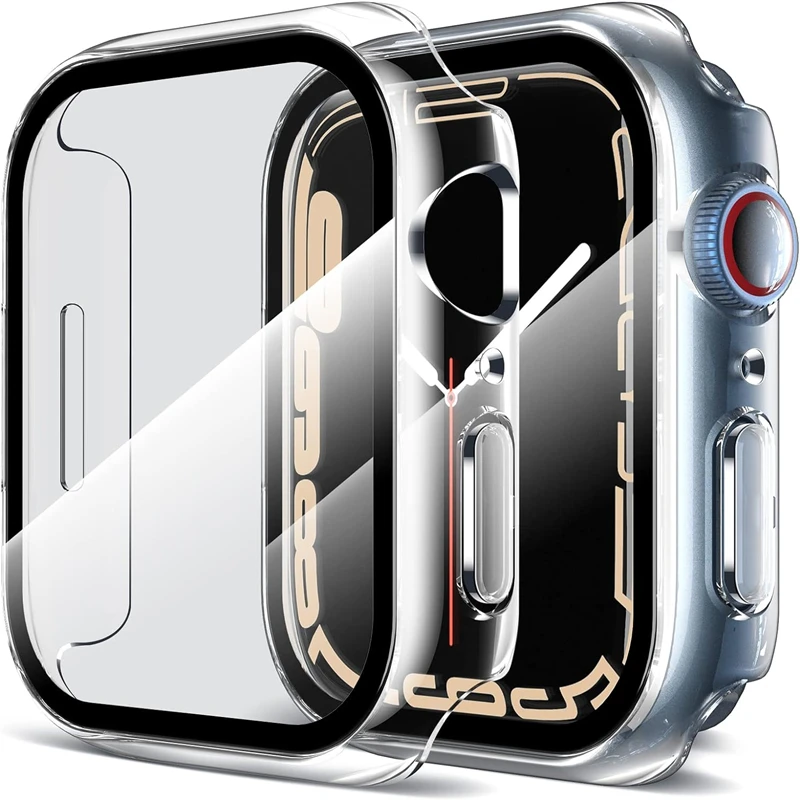 Glass+Cover For Apple Watch 44mm 40mm 49mm 41mm 45mm 42mm 38mm Accessorie Screen Protector iwatch serie 9 8 7 6 SE 5 Ultra Case