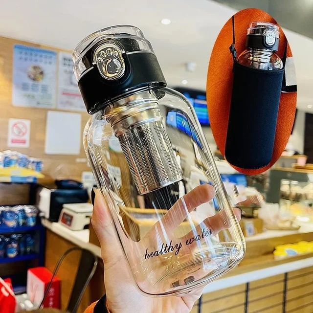 750-2000ml Large Capacity Glass Water Bottle Transparent Milk Juice Cup Outdoor Portable Leakproof Drinkware Tea Water Bottle 2