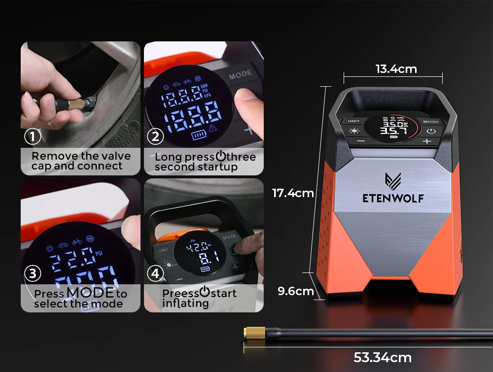 ETENWOLF ZEPHYR S3C Portable Air Compressor 100% Duty Cycle Car Tire Inflator 7800mAh for Cars, Motorcycles, Bicycles Balls S88f4cc5534634be281033ab46823ef90D