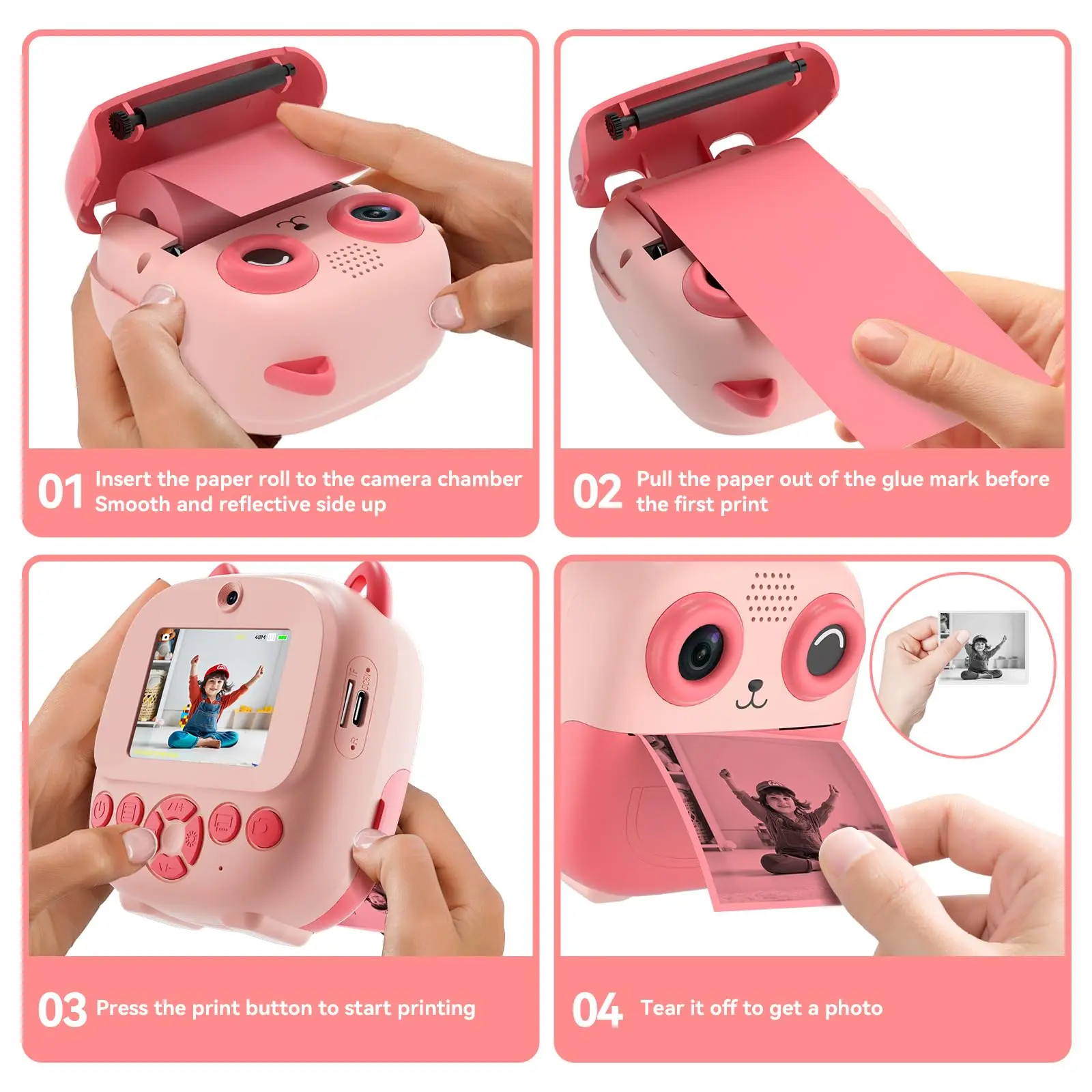 Camera Instant Print, Multifunctional Toddler Camera with Photo Printing Instantly, 2.4 Inch HD Screen Digital Camera for Photo