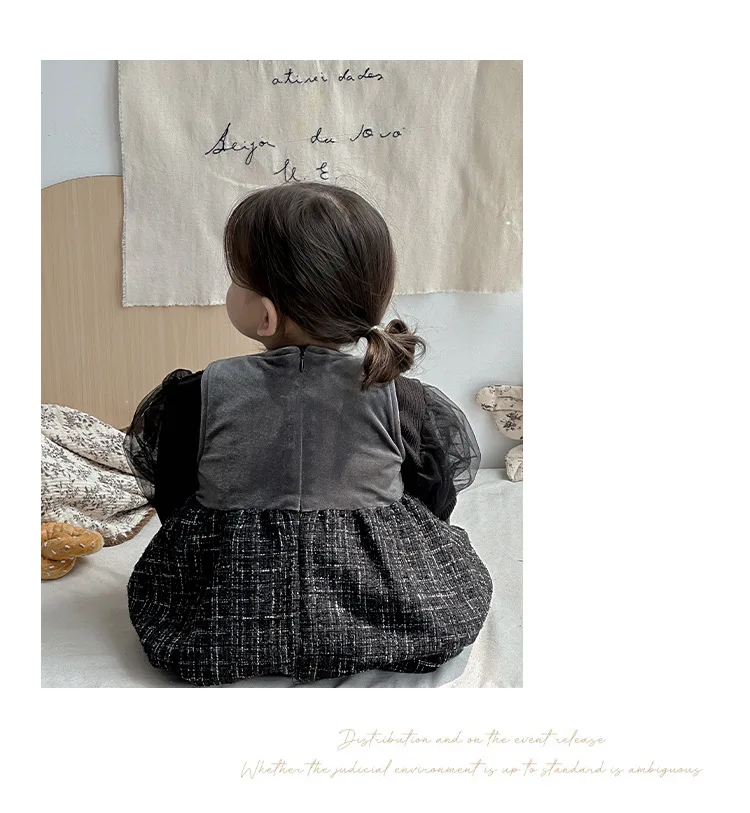 Baby Girl Black Bow Vest Dresses Girls Sisters Rompers Autumn Winter Sweet Dress Korean Infant Birthday Baptism Clothes