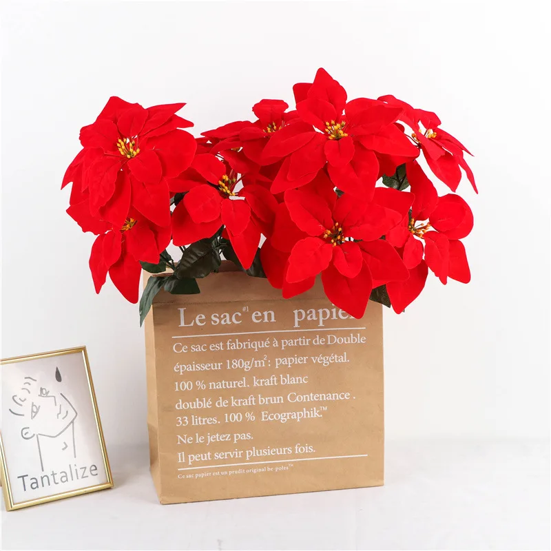 Artificial Christmas Poinsettia Flowers Christmas Decorations for Home Craft  Red Fake Flowers Head Bouquet Xmas Tree Ornaments - AliExpress