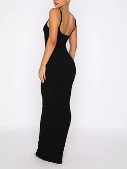 Women's Bodycon Long Dress Sleeveless Backless Spaghetti Strap Solid Color Pencil Dress 2
