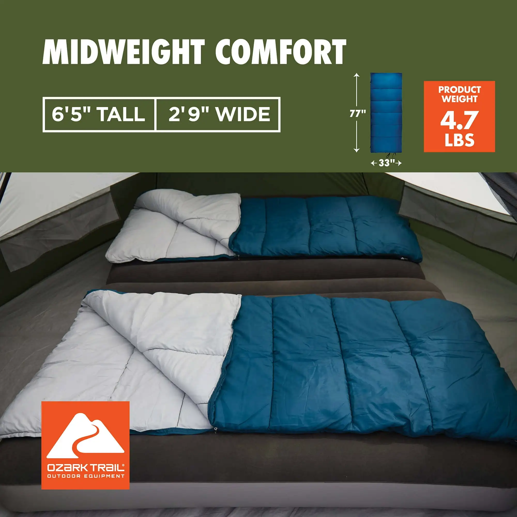 Ozark Trail 35-Degree Cool Weather Rectangular Sleeping Bag 3