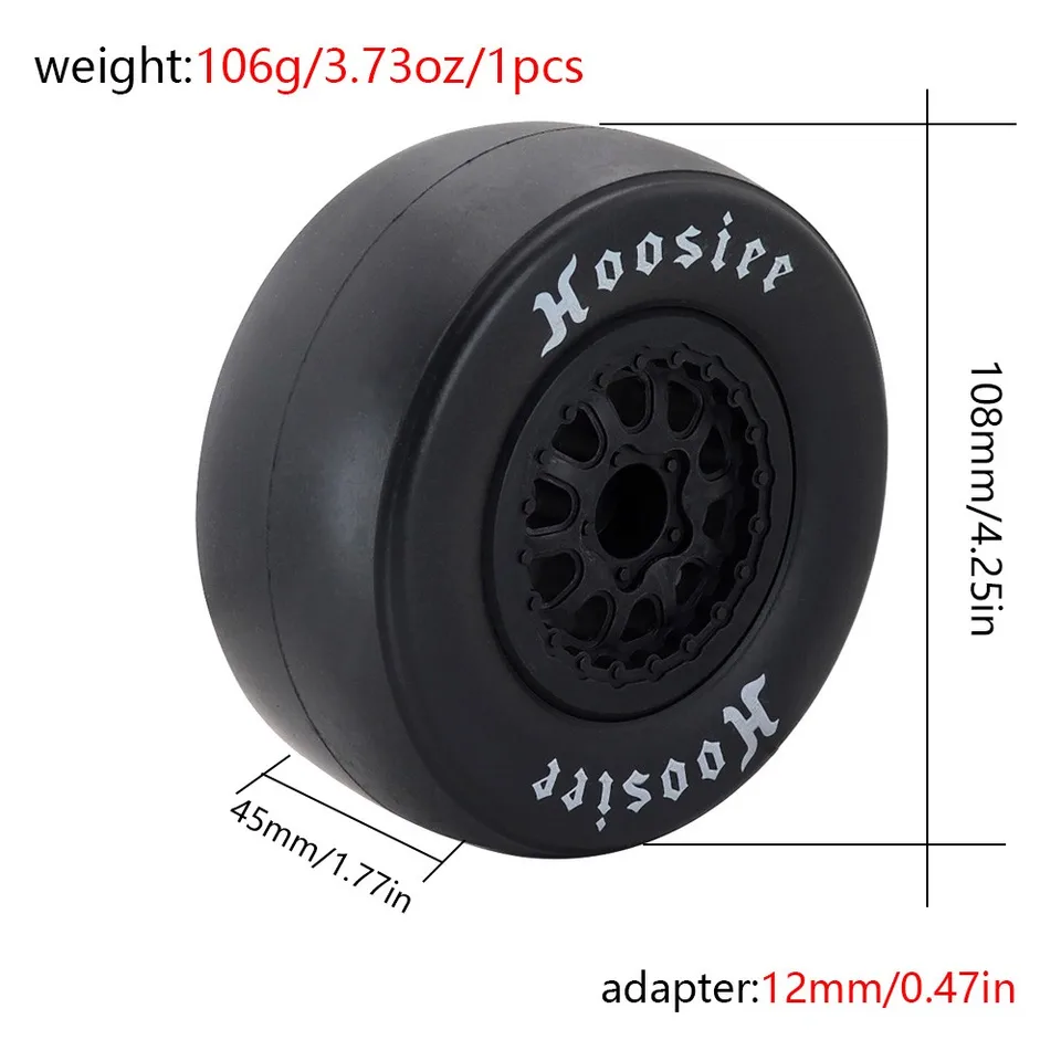 Pneus Et Roues RC 1/10 Pour Traxxas Slash, Arrma, HPI - 108mm Diamètre, Hexagone 12mm