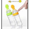 Infant Baby Squeezing Feeding Spoon Baby Silicone Baby Feeding Vegetable Fruit Bottle Baby Dish Scale spoon & hand towel set 3