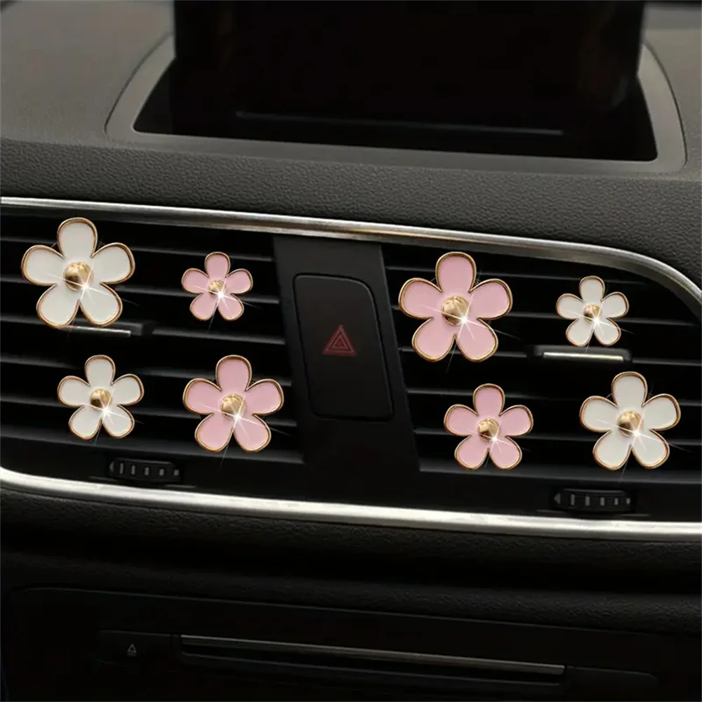 4-8pcs/set Small Car Air Outlet Perfume Decoration Clip Flower Daisy Design Car Interior Aromatherapy Fresheners Diffuser Access 2