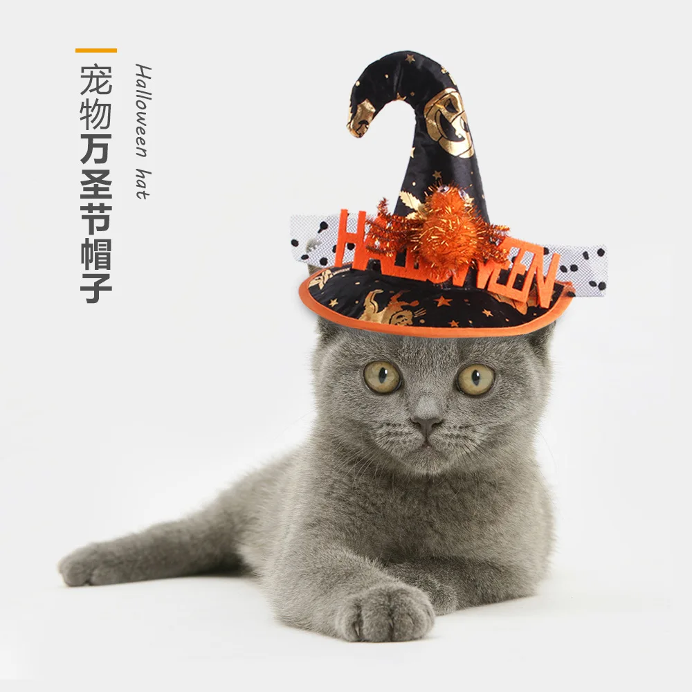 

Funny Pet Supplies Cat Halloween Hat English Pumpkin Pattern Dog Funny Head Accessories