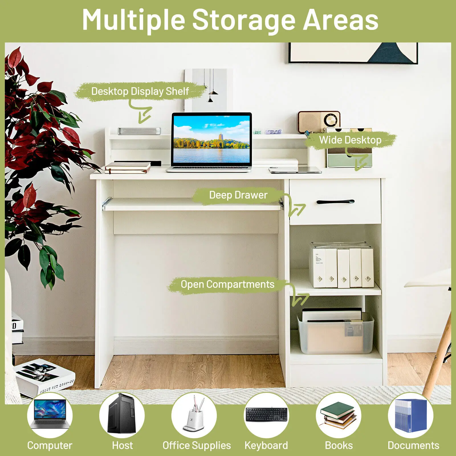 Description Picture 6 of itemCostway Computer Desk Writing Study Laptop Table w/ Drawer & Keyboard Tray