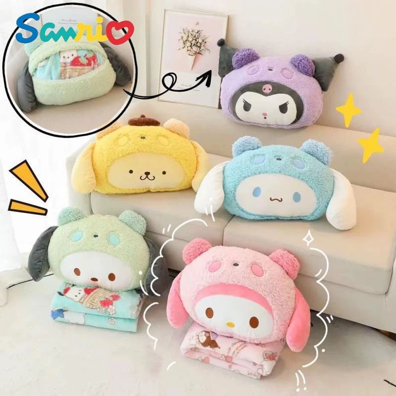 

Anime Kawai Sanrios My Melody Cinnamoroll Kuromi Pochacco Cartoon Transformed Panda Cute Pillow Cushion Air Conditioning Blanket