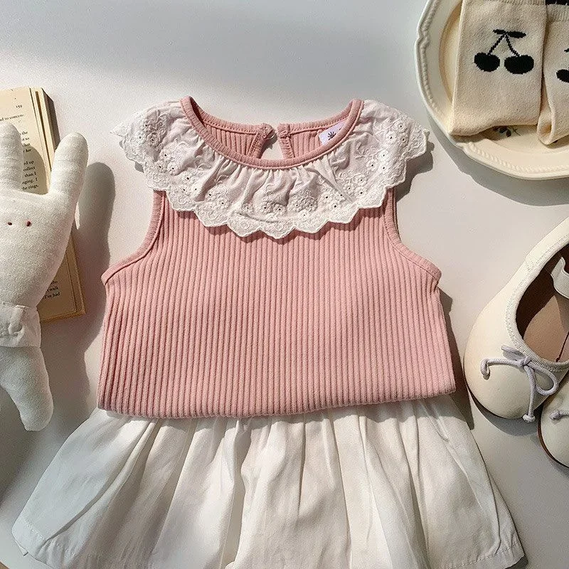 Girls Summer Lace Vest Tops Kids Sleeveless T-shirt Children Ruffled Sweet Thin Clothes Simple Versatile - 3