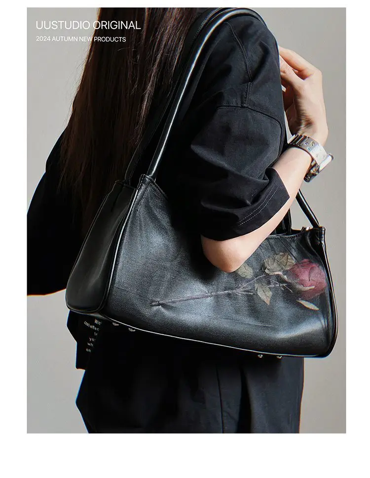 JIAERDI Chinese Style Rose Black Underarm Bag Women Trendy Pu Leather Casual Shoulder Bags Ladies Retro Y2k Handbag 2025 New