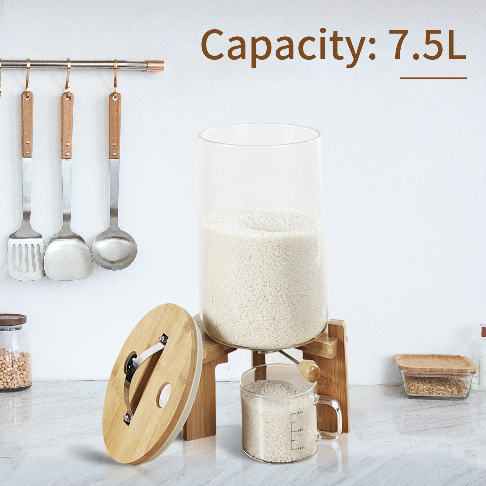 Flour And Cereal Container 5L/7.5L Rice Dispenser Creative Glass Food Storge For Kitchen Organization 6