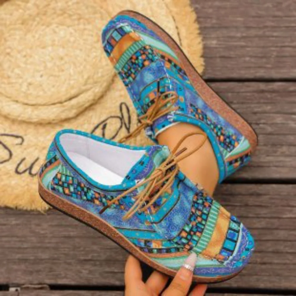 Spring 2025 Women's Printed Canvas Shoes Flat Platform Casual Toe Loafers Breathable Autumn Fashion Sneakers