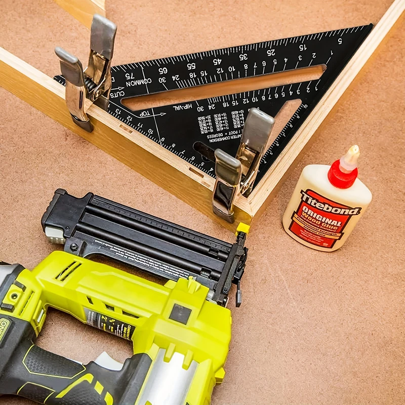 7 인치 삼각형 눈금자 검은 각도 Squrae 서까래 사각형 각도기 고정밀 알루미늄 합금 삼각형 눈금자 목공 도구