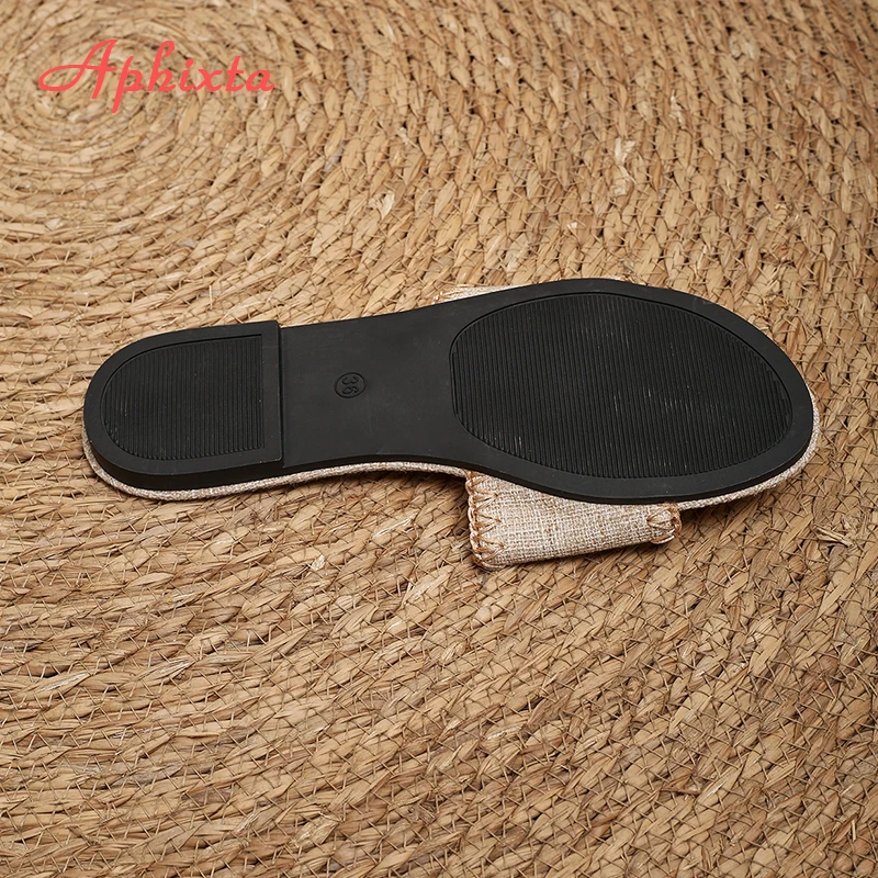 Aphixta Candy Color Flat With Summer Women Slippers Sewing Canvas Shoes Classic Hollow Round Toe Flip Flops Beach Slide Mules 43