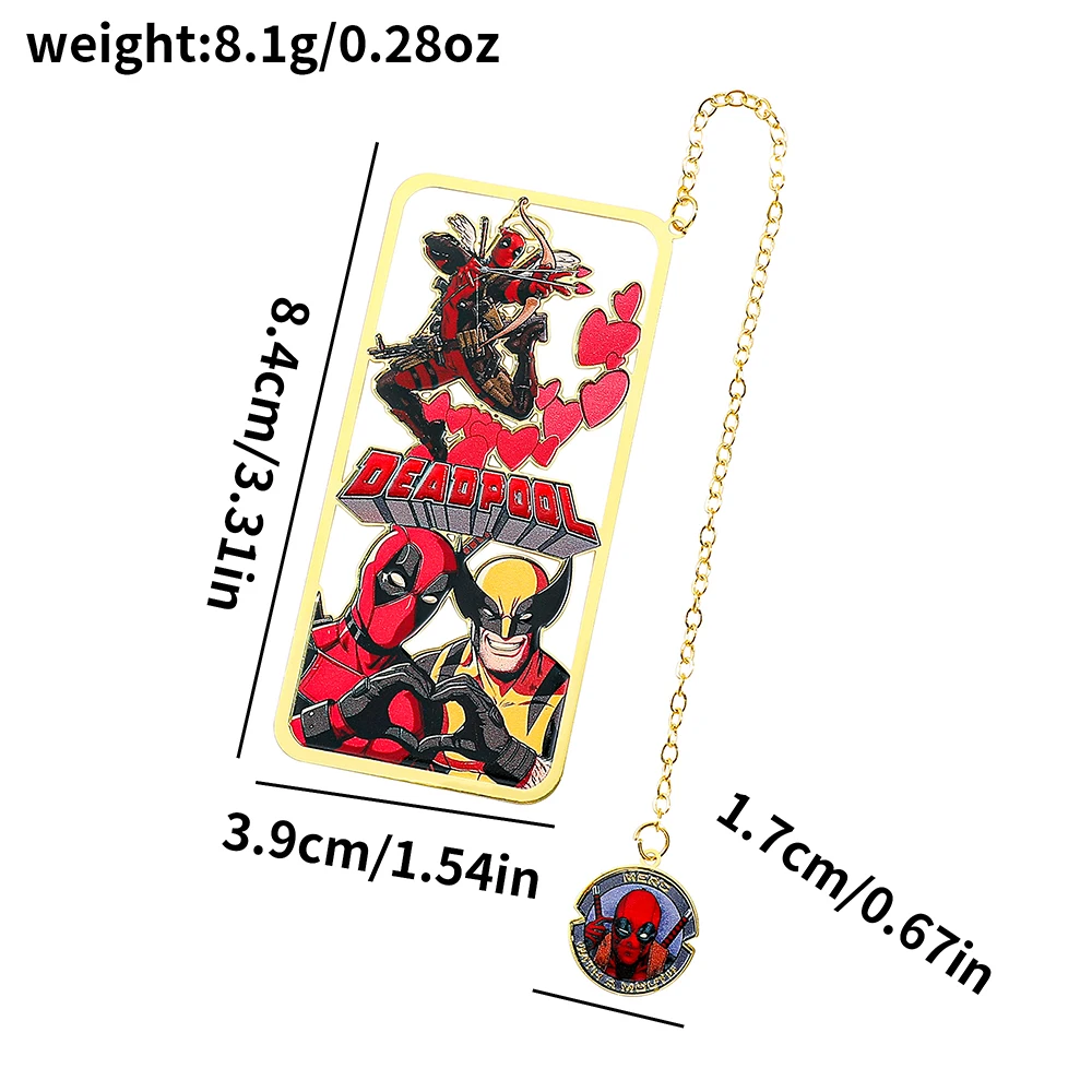 Metal Bookmark Bookmarks Stationery Supplies Explosive Metal Bookmark-Wolverine and Deadpool with Chain Pendant Bookmarks Reading Marker Gift for Book Lovers