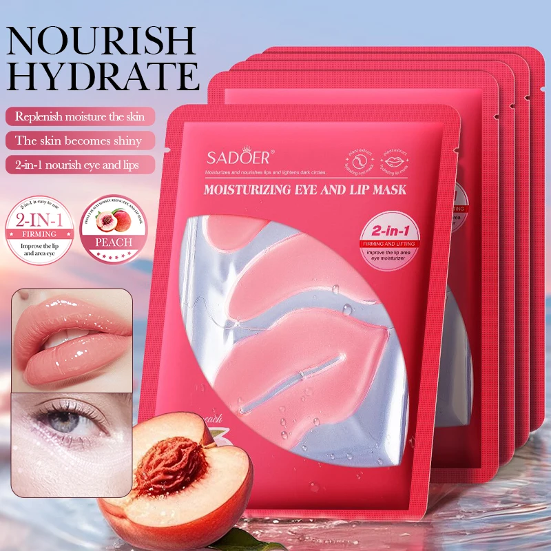 5pcs SADOER Crystal Collagen Lip Patches Eye Mask Skin Care Sets Moisturizing Anti Wrinkles Anti Dark Circles Skin Care Kit