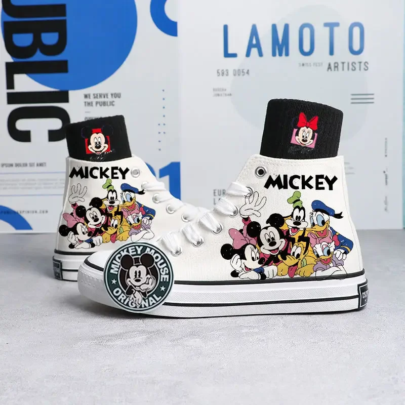 Mickey Mouse Canvas Shoes Cute Kawaii Cartoon Sneakers Pattern Fashion Casual Sports High and Low Canvas