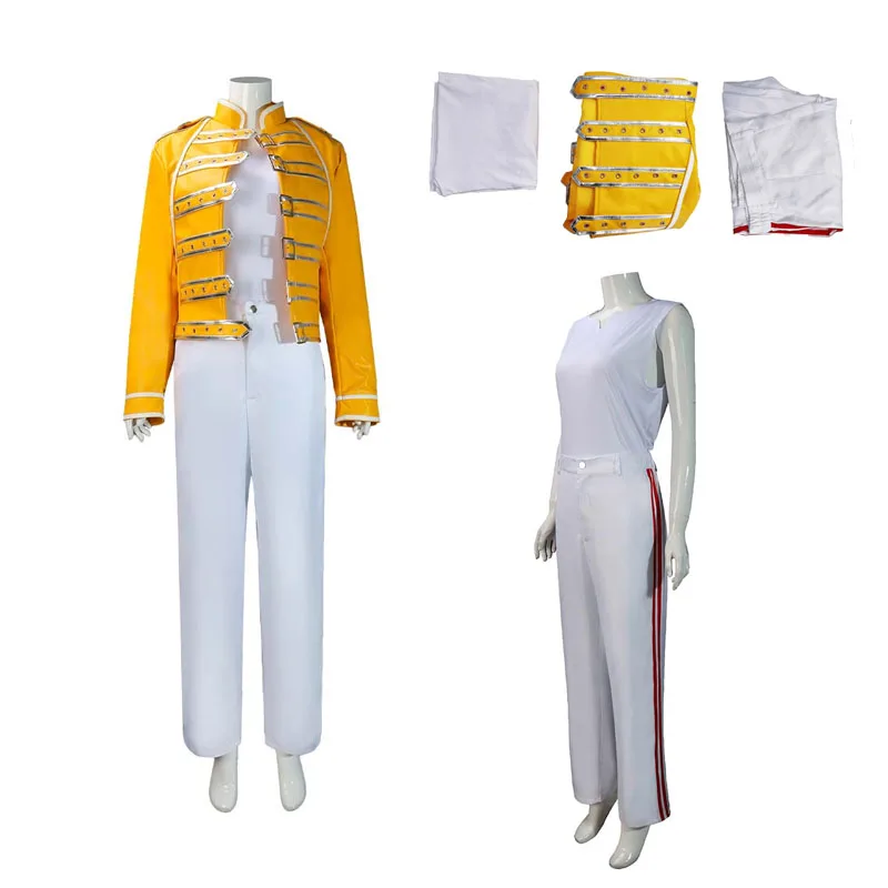 

Adult Men Freddie Mercury Cosplay Costume Shirt Coat Pants Set RolePlay Outfits Fantasia Halloween Carnival Party Disguise Suit