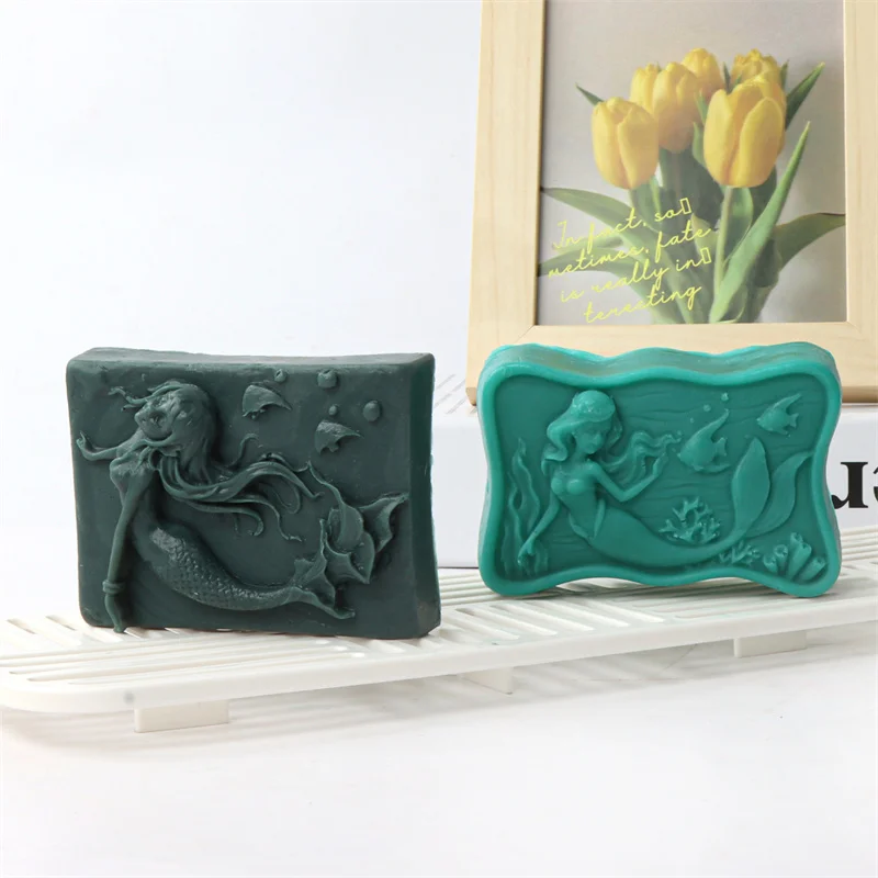 Silicone Mold Soap Molds 3D Mermaid Silicone Soap Mold DIY Ocean Goddess Candle Resin Making Geometry Square Chocolate Mold Home Decor Crafts Gifts