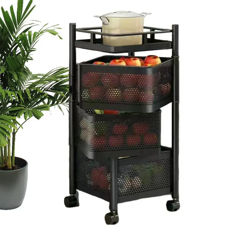 

Kitchen Fruit Vegetable Shelf Multi-Layer Rotating Rack Kitchen Storage Basket Large Capacity Rolling Cart Basket For Fruits For