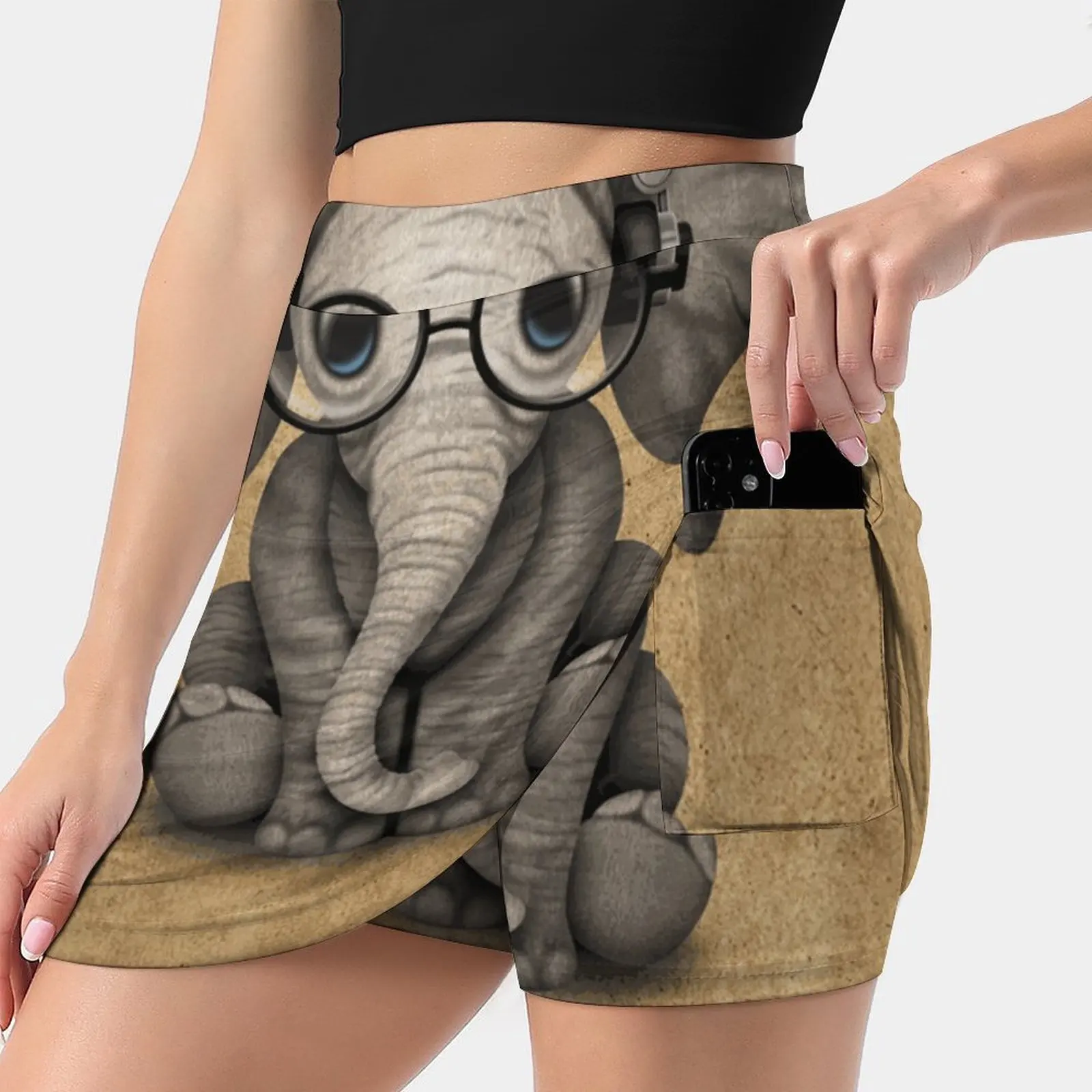 

Cute Baby Elephant Dj Wearing Headphones And Glasses Women's skirt Y2K Summer Clothes 2022 Kpop Style Trouser Skirt With Pocket