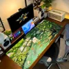 Large mouse pad with Naughty cat and koi pond design, 2mm non-slip rubber base, natural rubber material, rectangular gaming mous 1