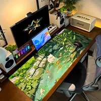 Large mouse pad with Naughty cat and koi pond design, 2mm non-slip rubber base, natural rubber material, rectangular gaming mous 1