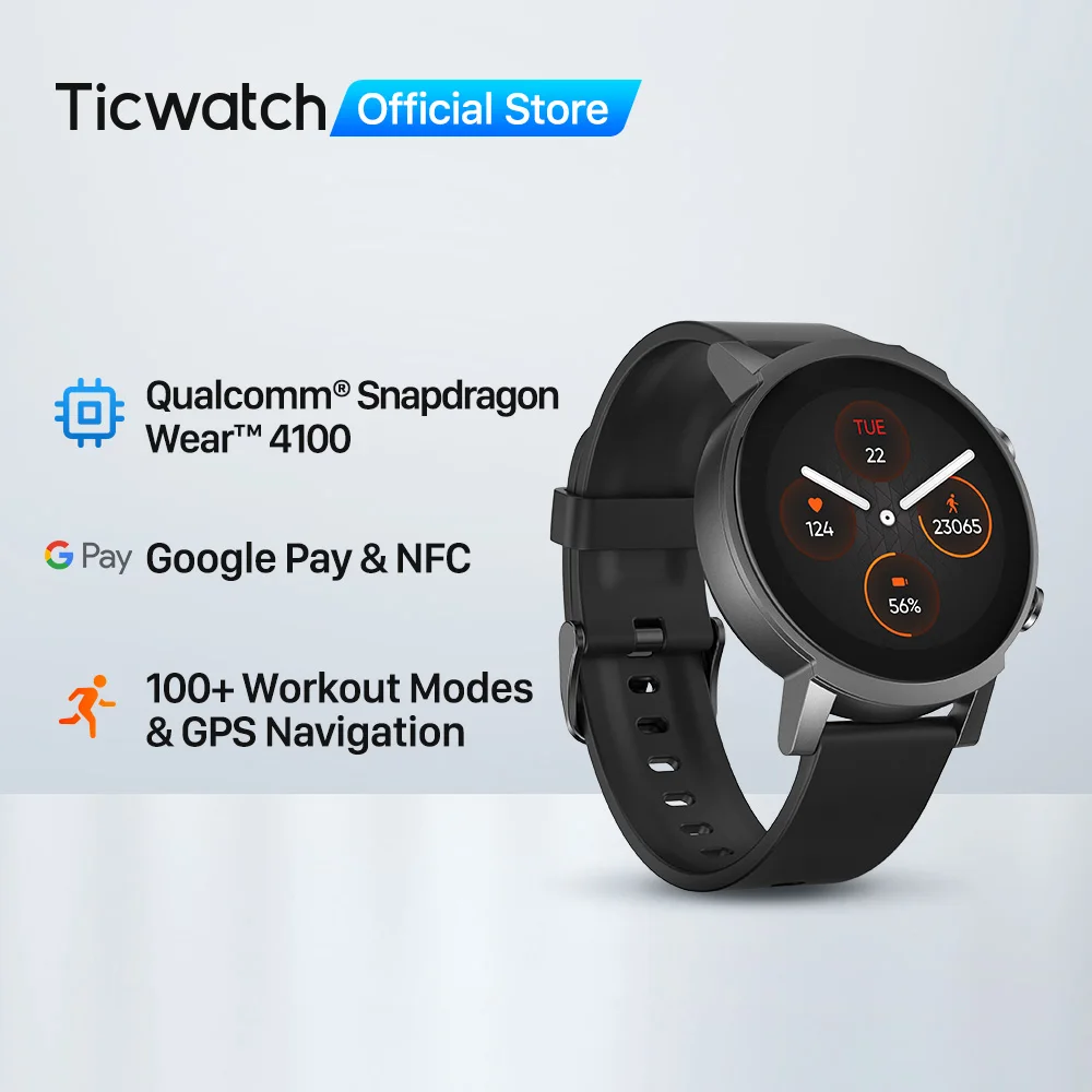  Ticwatch E3 Wear OS Smartwatch for Men and Women Snapdragon 4100 8GB ROM IP68 Waterproof Google Pay iOS and Android Compatible 