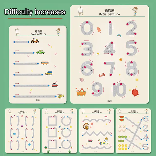 Montessori Math Learning Children Toys Drawing Tablet Pen Control Hand Training Shape Math Match Games Set Educational Toy Books 6