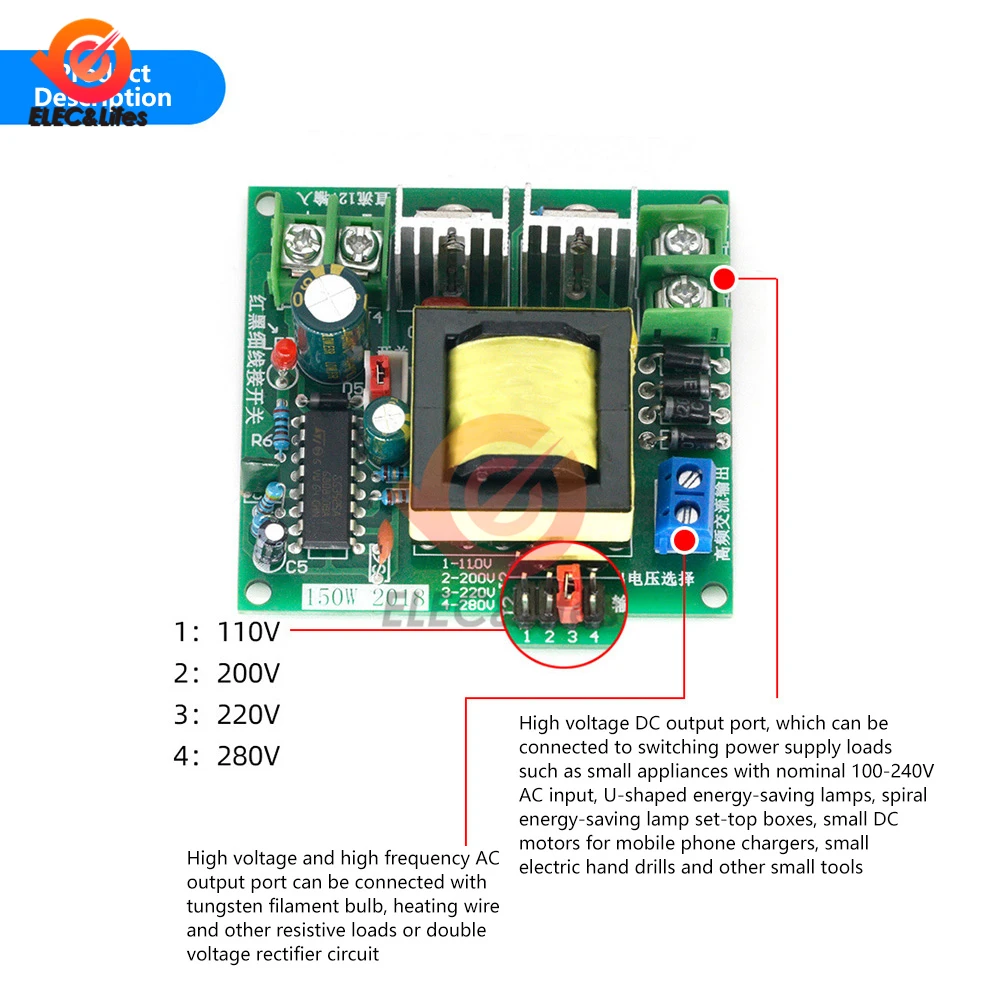 150W DCAC Converter Booster module 12V to 110V 200V 220V 280V 150W