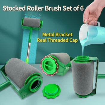 Paint Roller Brush Kit Pro,Wall Painting Handle Tool with Paint Runner Brush and 3 Extension Poles for Walls and Ceiling