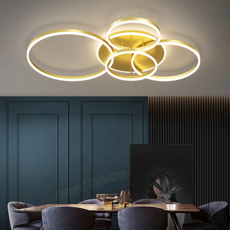 

Modern Gold/Blakc Ring Ceiling Lamp for Living Room Dining Room Bedroom Lighting Luxury Nordic Style Decor with Remote Control