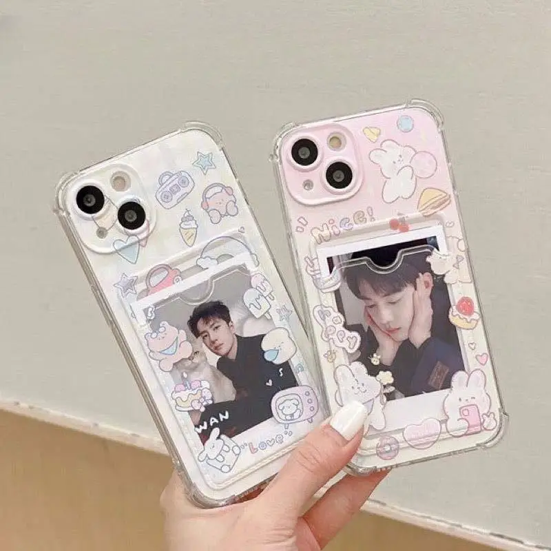 Cartoon Cute Rabbit Bear Card Holder Slot Bag Clear Phone Case For IPhone 17 Air 16 15 14 12 11 Pro Max 13 Mini Plus Soft Cover 1