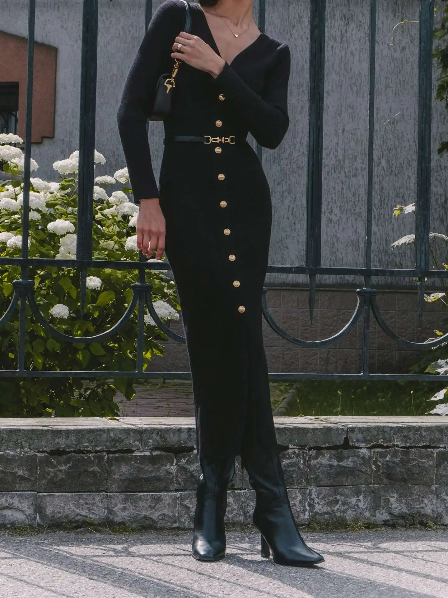 Autumn V-Neck Knit Long Dress For Women Ribbed Patchwork Cardigan Slim Elegant Party Dress Female Knitwear Maxi Dress