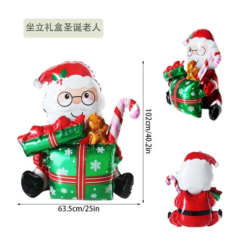 Christmas Foil Balloons Gift Box, Santa Claus, Elk, 3D, Decorations for Home, 2024, 1Pc