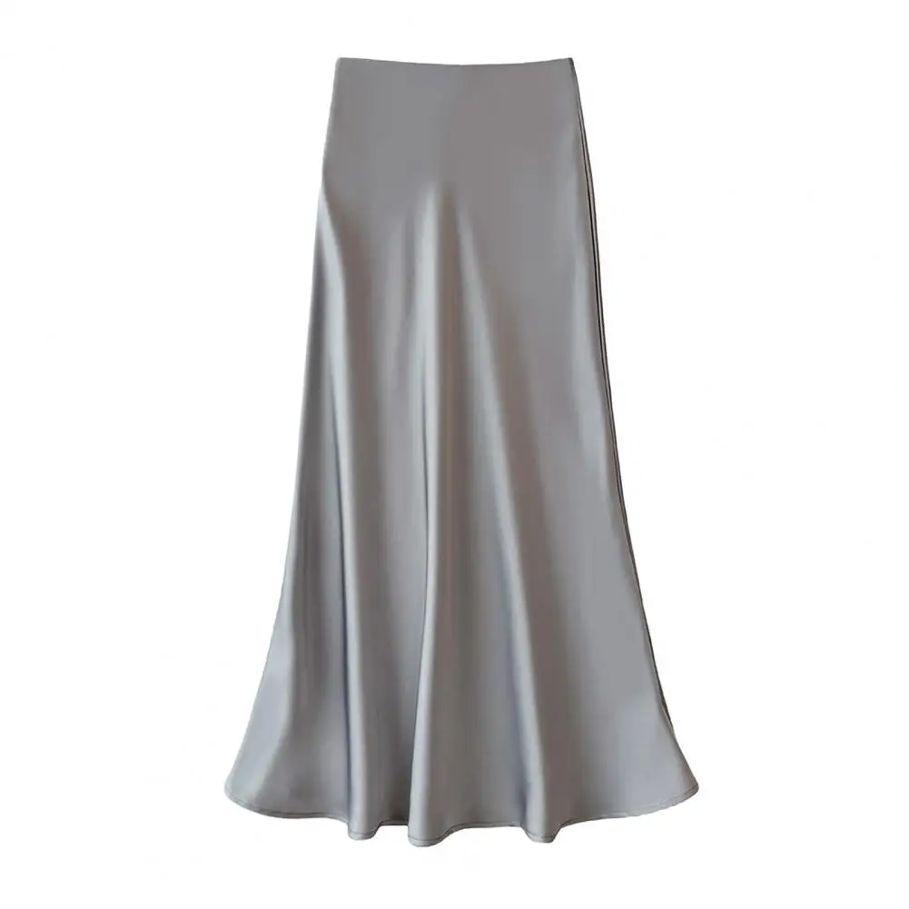 

Hem Midi Skirt Elegant High Waist Satin Midi Skirt with A-line Fishtail Design for Women Solid Color Hem Skirt for Workwear